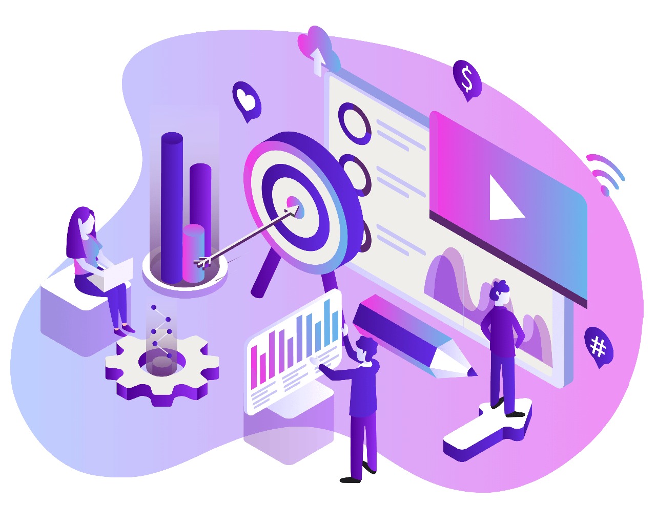 Digital marketing illustration with SEO, analytics, and growth strategy